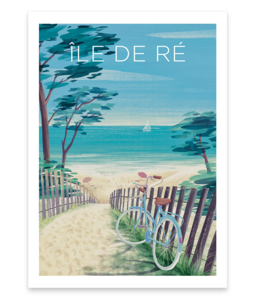 Une affiche vintage d'une plage de l'île de ré sous le soleil exactement